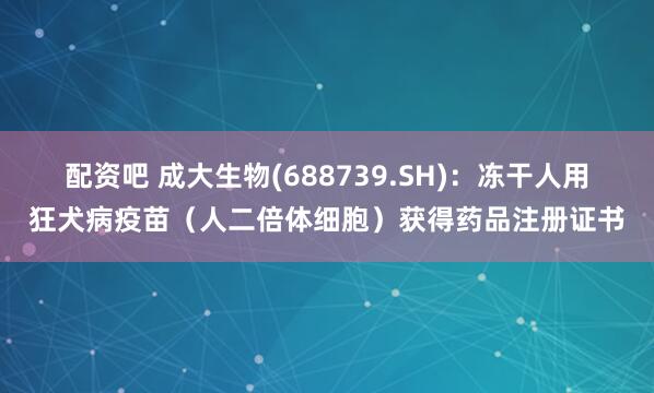 配资吧 成大生物(688739.SH)：冻干人用狂犬病疫苗（人二倍体细胞）获得药品注册证书